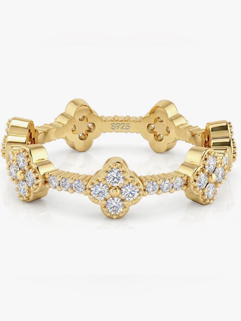 Gold Plated Floral CZ Stackable Ring - S925